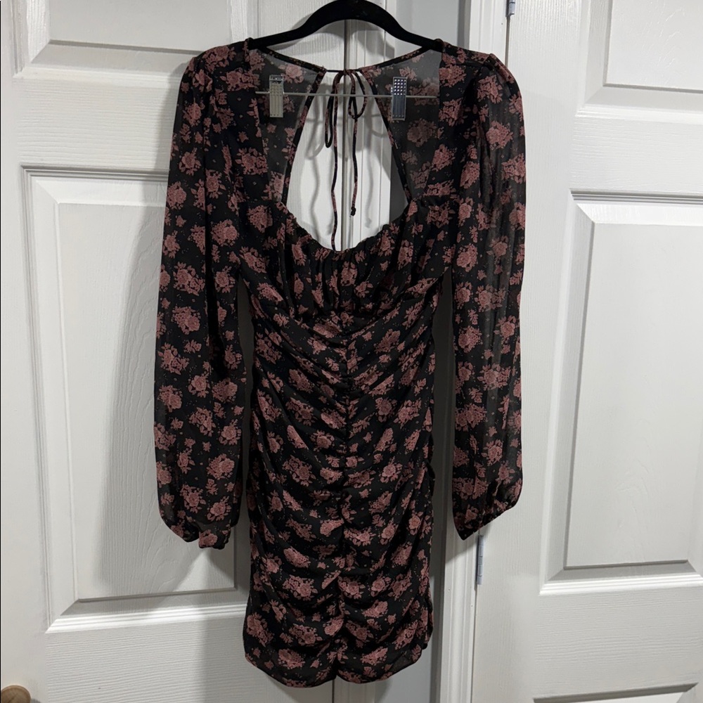 Fashion Nova Black Dress with Pink Floral Accents